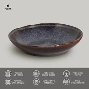 Conjunto de Pratos Fundos Porto Brasil Bio Titanium Azul Escuro 1,1 litros - 6 Peças - 2