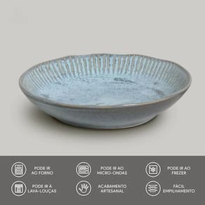 Conjunto com 6 Pratos Fundos Porto Brasil Linhas Breeze em Stoneware 22,5cm – Azul - 3