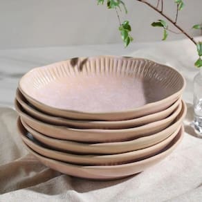 Conjunto de Pratos Fundos Porto Brasil Linhas Litchi Rosa Claro 830ml - 6 Peças - 1