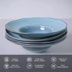 Conjunto com 4 Pratos para Massa Porto Orgânico Breeze em Stoneware 28cm – Azul - 2