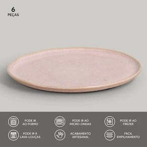 Conjunto de Pratos Rasos Porto Brasil Bio Litchi Rosa Claro 29cm – 6 Peças - 3
