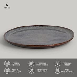 Conjunto de Pratos Rasos Porto Brasil Bio Titanium Azul Escuro 29cm - 6 Peças - 2