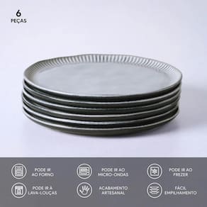 Conjunto de Pratos Rasos Porto Brasil Linhas Dust 27,5cm - 6 Peças - 2