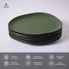 Conjunto de Pratos Oval Porto Brasil Orgânico Greenery 31cm - 6 Peças - 2