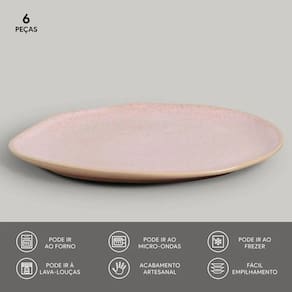 Conjunto de Pratos Oval Porto Brasil Orgânico Litchi 31cm - 6 Peças - 1