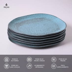 Conjunto de Pratos Rasos Ovais Porto Brasil Orgânico Night Sky Azul 31cm - 6 Peças - 2