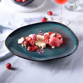 Conjunto de Pratos Rasos Ovais Porto Brasil Orgânico Oceano Azul 31cm - 6 Peças - 1