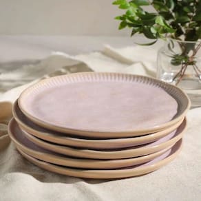 Conjunto de Pratos de Sobremesa Porto Brasil Linhas Litchi Rosa Claro 21,5cm - 6 Peças - 1