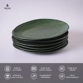 Conjunto de Pratos de Sobremesa Ovais Porto Brasil Orgânico Greenery 22,5cm - 6 peças - 2