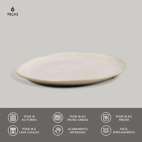 Conjunto de Pratos de Sobremesa Ovais Porto Brasil Orgânico Latte 22,5cm - 6 peças - 1