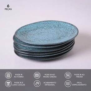 Conjunto de Pratos de Sobremesa Ovais Porto Brasil Orgânico Night Sky 22,5cm - 6 peças - 1