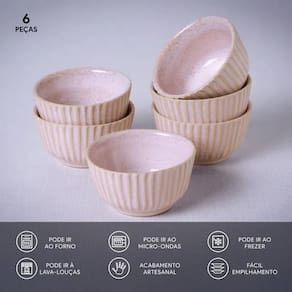 Conjunto de Ramequins Médios Porto Brasil Linhas Litchi com 6 Peças 170ml – Rosa Claro - 2