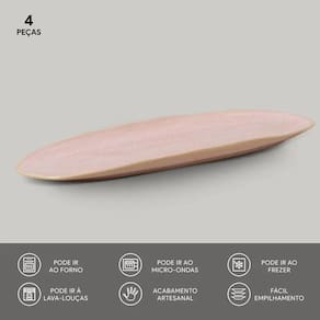 Conjunto de Travessas Oval Rasa Grande Porto Brasil Orgânico Litchi 36x13cm - 4 Peças - 2