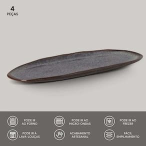 Conjunto de Travessas Oval Rasa Grande Porto Brasil Orgânico Titanium 36x13cm - 4 Peças - 2