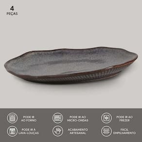 Conjunto de Travessas Oval Rasa Média Porto Brasil Bio Titanium 30x20cm - 4 Peças - 1