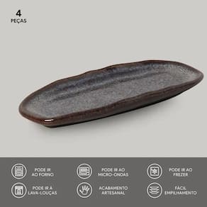 Conjunto de Travessas Ovais Rasas Porto Brasil Orgânico Titanium 16,5x8cm - 4 Peças - 2