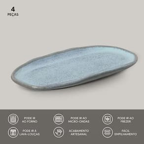 Conjunto de Travessas Ovais Rasas Pequenas Porto Brasil Orgânico Breeze 23x11cm - 4 Peças - 1