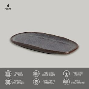 Conjunto de Travessas Ovais Rasas Porto Brasil Orgânico Titanium 23x11cm - 4 Peças - 2