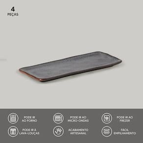 Conjunto de Travessas Retangulares Pequenas Porto Brasil Titanium 22x9,5cm - 4 Peças - 2
