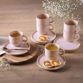 Conjunto de Xícaras de Chá com Pires Porto Brasil Linhas Litchi 230ml - 6 Peças - 1