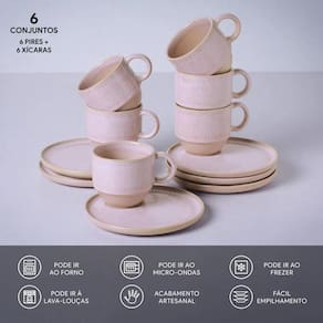 Conjunto de Xícaras de Chá com Pires Porto Brasil Linhas Litchi 230ml - 6 Peças - 2