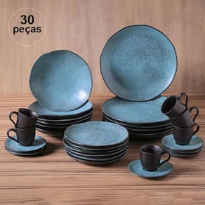 Aparelho de Jantar 30 Peças Porto Brasil Cerâmica Stoneware Orgânico Petroleum – Preto - 1