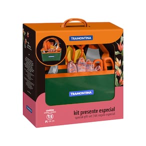 Kit para Jardinagem Tramontina com Bolsa em Lona 13 Peças – Cinza/Laranja