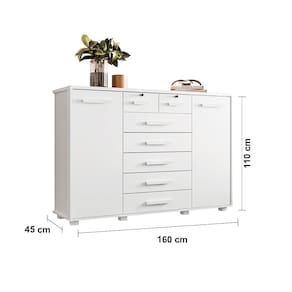 Cômoda Palumoveis Fontana com 7 Gavetas e 2 Portas – 160cm de Largura