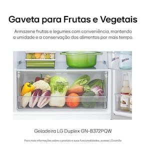 Geladeira LG Frost Free GN-B372PQW Duplex com Tecnologia Smart Inverter, Linear Cooling e Multi Air Flow Branca - 375 litros