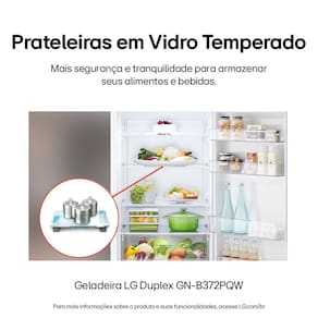 Geladeira LG Frost Free GN-B372PQW Duplex com Tecnologia Smart Inverter, Linear Cooling e Multi Air Flow Branca - 375 litros