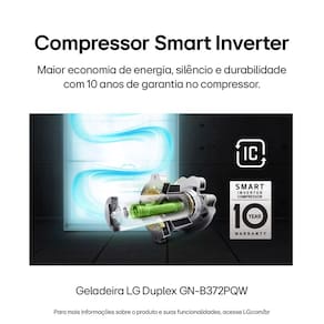 Geladeira LG Frost Free GN-B372PQW Duplex com Tecnologia Smart Inverter, Linear Cooling e Multi Air Flow Branca - 375 litros