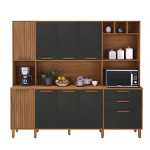 Cozinha Compacta Indekes Gramado com 9 Portas e 2 Gavetas - 219cm de Largura - Freijó / Chumbo - 1