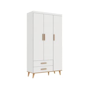 Guarda-Roupa Infantil Carolina Baby Ludmila com 3 Portas, 2 Gavetas e 4 Prateleiras – 110cm de largura - Branco e Bétula - 1