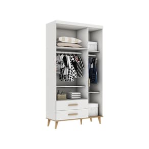 Guarda-Roupa Infantil Carolina Baby Ludmila com 3 Portas, 2 Gavetas e 4 Prateleiras – 110cm de largura - Branco e Bétula - 2