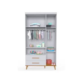 Guarda-Roupa Infantil Carolina Baby Ludmila com 3 Portas, 2 Gavetas e 4 Prateleiras – 110cm de largura - Branco e Bétula - 3