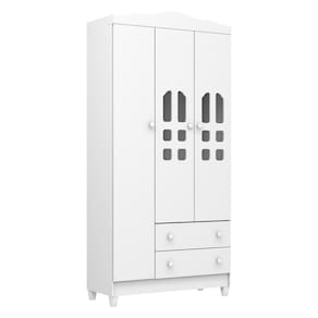 Guarda-Roupa Infantil Carolina Baby Eloa com 3 Portas, 2 Gavetas e 4 Prateleiras – 94cm de largura - Branco - 1