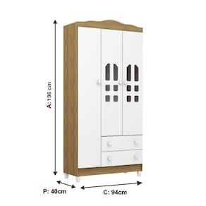 Guarda-Roupa Infantil Carolina Baby Eloa com 3 Portas, 2 Gavetas e 4 Prateleiras – 94cm de largura
