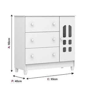 Cômoda Infantil Carolina Baby Eloa com 3 Gavetas, 1 Porta e 1 Prateleira – 95cm de largura
