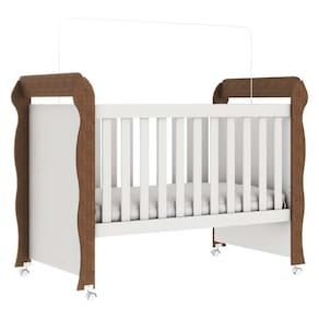 Berço Mini-Cama Carolina Baby Mirelle Regulagem de Altura Travas de Segurança Rodízios - Branco e Bétula - 1