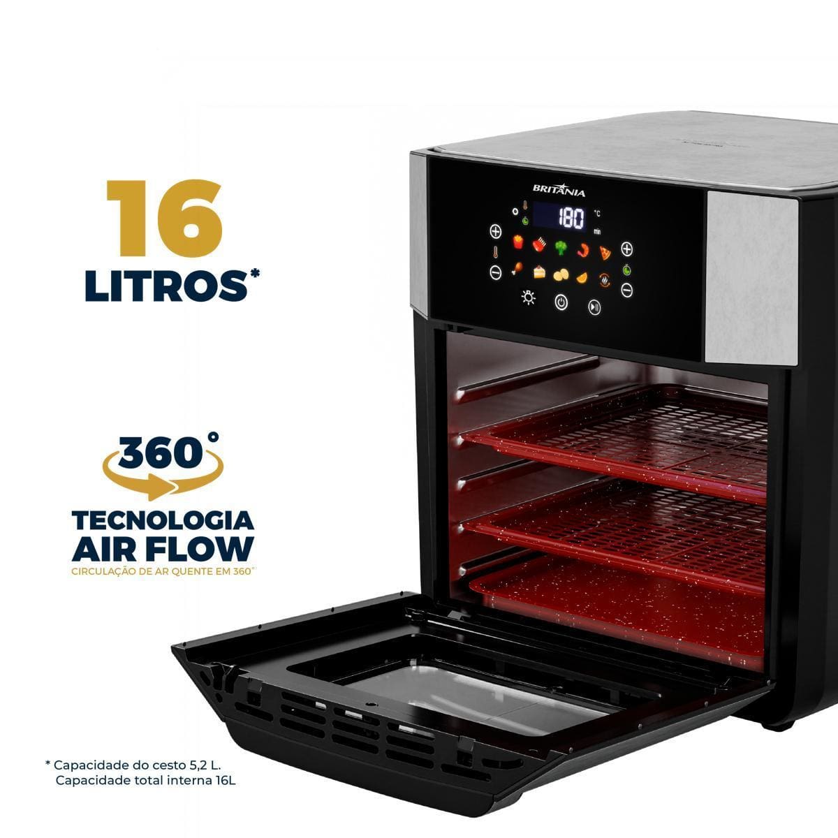 Fritadeira Elétrica Air Fryer Britânia Oven BAF16A 4 em 1 Sem Óleo com Tecnologia Air Flow 1900W - 16 litros - 110V - 1