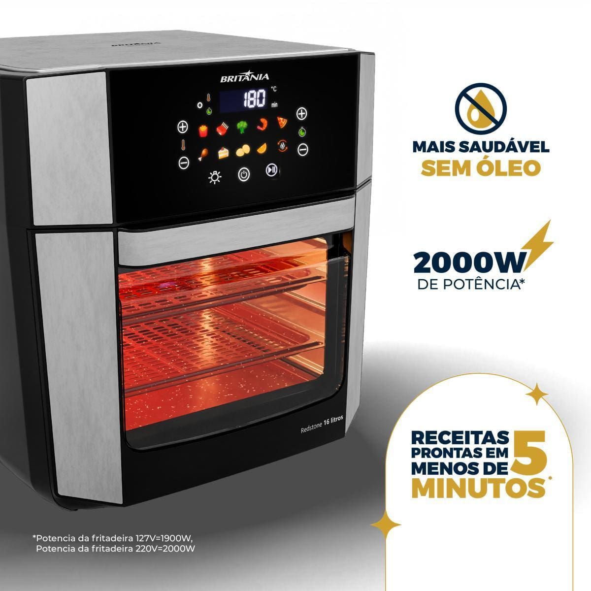 Fritadeira Elétrica Air Fryer Britânia Oven BAF16A 4 em 1 Sem Óleo com Tecnologia Air Flow 1900W - 16 litros - 220V - 2