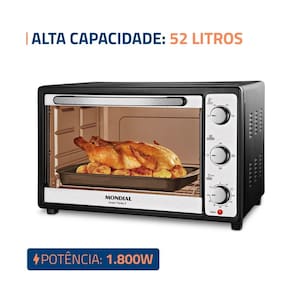 Forno Elétrico Mondial Grand Family II FR-52 com Multifunções, Controle de Temperatura e Timer de 90 Minutos Preto/Inox 1800W - 52 Litros