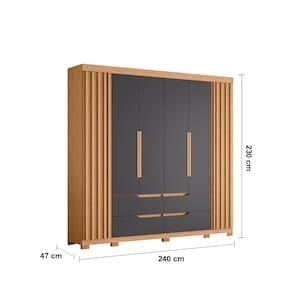 Guarda-Roupa Casal Palumóveis Doble 6 Portas de Bater 4 Gavetas Internas MDP - 240cm de Largura - Freijó e Titanium - 3