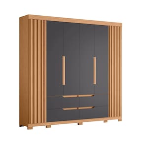 Guarda-Roupa Casal Palumóveis Doble 6 Portas de Bater 4 Gavetas Internas MDP - 240cm de Largura - Freijó e Titanium - 1