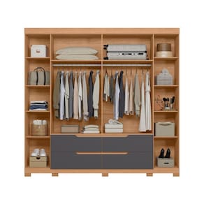 Guarda-Roupa Casal Palumóveis Doble 6 Portas de Bater 4 Gavetas Internas MDP - 240cm de Largura - Freijó e Titanium - 2