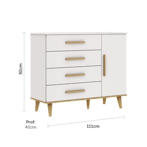Cômoda Infantil Carolina Baby Ludmila com 4 Gavetas, 1 Porta e 1 Prateleira – 110cm de largura - Branco e Bétula - 3