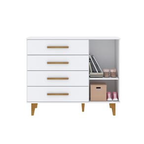 Cômoda Infantil Carolina Baby Ludmila com 4 Gavetas, 1 Porta e 1 Prateleira – 110cm de largura - Branco e Bétula - 1