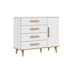 Cômoda Infantil Carolina Baby Ludmila com 4 Gavetas, 1 Porta e 1 Prateleira – 110cm de largura - Branco e Bétula - 2