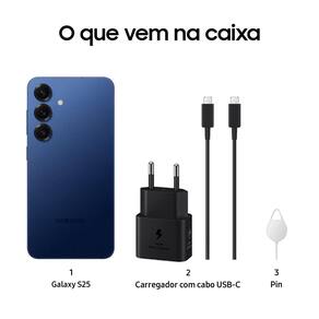 Smartphone Samsung Galaxy S25 5G Azul Marinho 128GB, Tela 6.2", 12GB RAM, AI Inteligência Artificial, IP68, Snapdragon 8 Elite e Câmera Tripla