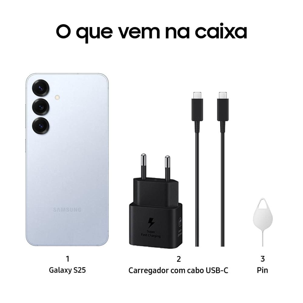 Smartphone Samsung Galaxy S25 5G Azul 256GB, Tela de 6.2
